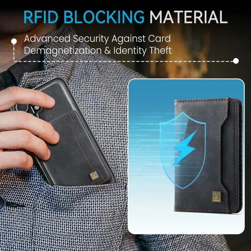 RFID bloķējošs karšu turētājs, magnētisks, noņemams Mini maka tālruņa maciņš iPhone 16 Pro Max 15 14 Plus 13 12 PU ādas pārvalkam_voghion.com