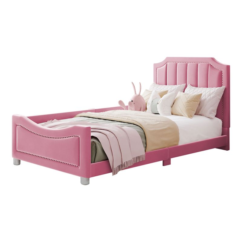 Polsterbett 90x200cm, Schlafsofa, Flanell, Mit Armlehnen, Rosa_voghion.com