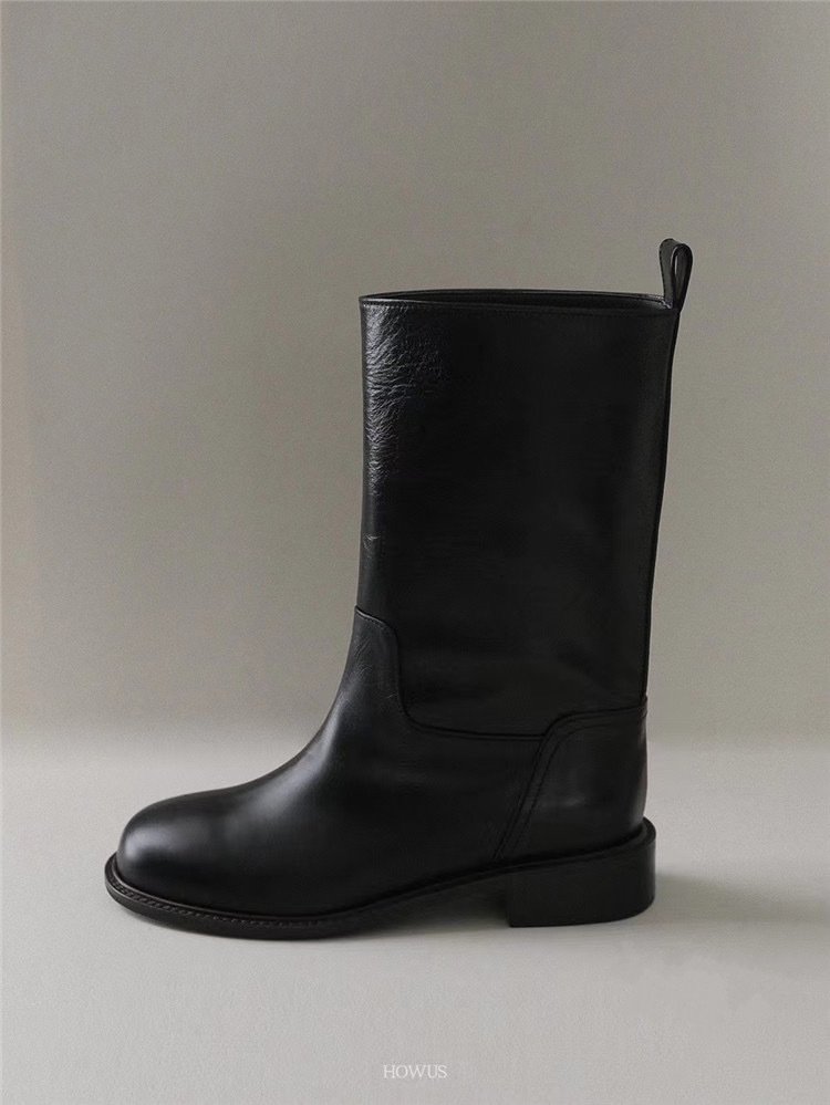 Damenschuhe Neue Samtstiefel mit mittlerer Wade Modische und einfache One-Step-Damenstiefel Vielseitige flache Martin-Stiefel_voghion.com