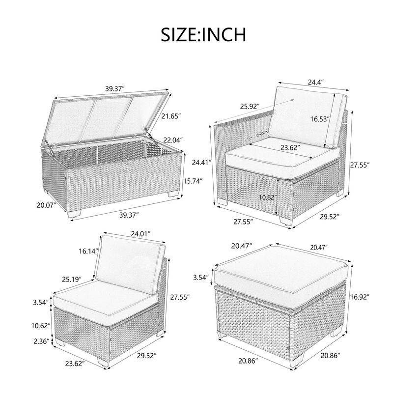 10 Piece PE Rattan Patio Furniture Set, Sectional Sofa Set, Outdoor Patio Furniture Set With Cushions & Tempered Glass Coffee Table_voghion.com