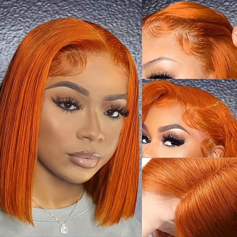 Orange Kuerz Bob Glat Hoer Perücke Fir Fraen Lace Front Mënschlech Hoer Perücke 13*4 Lace Front Mënschlech Hoer Perücke_voghion.com