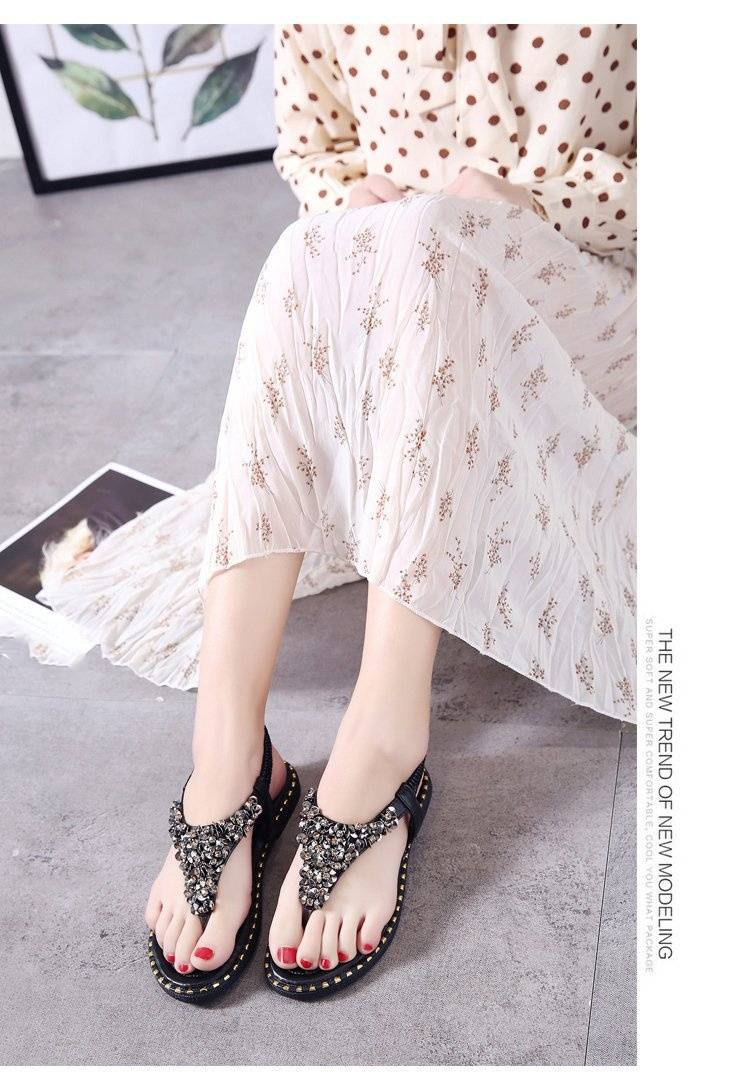 Women's shoes Bohemian new toe sandals women's flat-soled students herringbone beach shoes wholesale_voghion.com