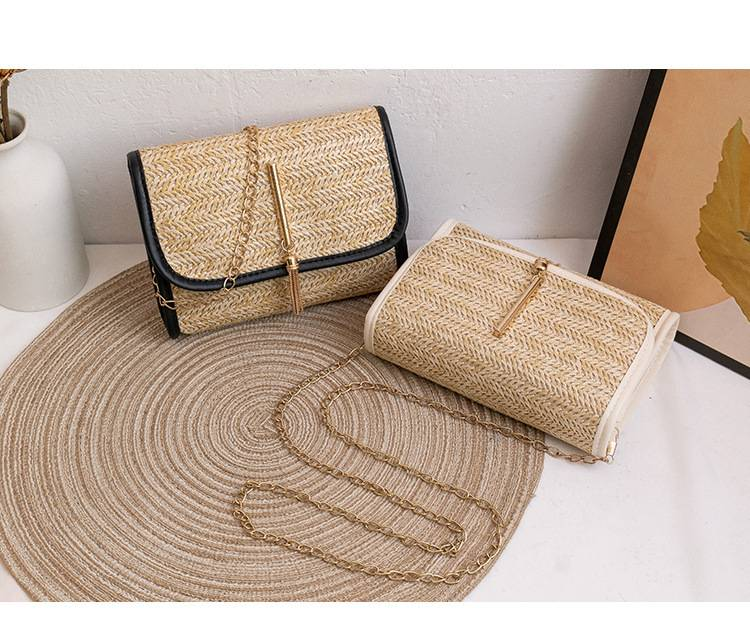 Borsa da spiaggia di tendenza alla moda borsa da donna in tessuto con chiusura in metallo nappa piccola borsa quadrata casual semplice borsa per cellulare piccola borsa_voghion.com