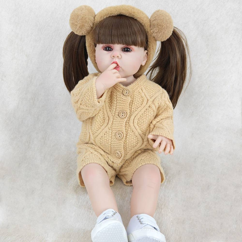 55cm realistesch Popp Puppelchen mëllt Gummi Wickeloutfit begleedend Popp richteg léif bronghaareg Prinzessin Gebuertsdagscadeau_voghion.com