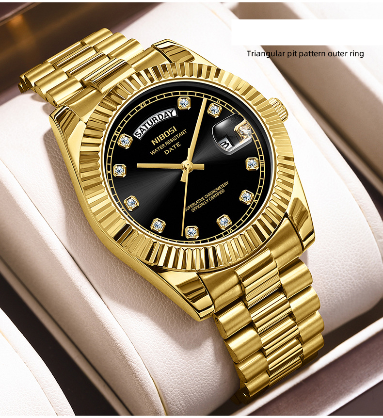 Watches For Men Diamond-encrusted Fashion Men's Watch Sun Print Dial Solid Steel Quartz Watch_voghion.com