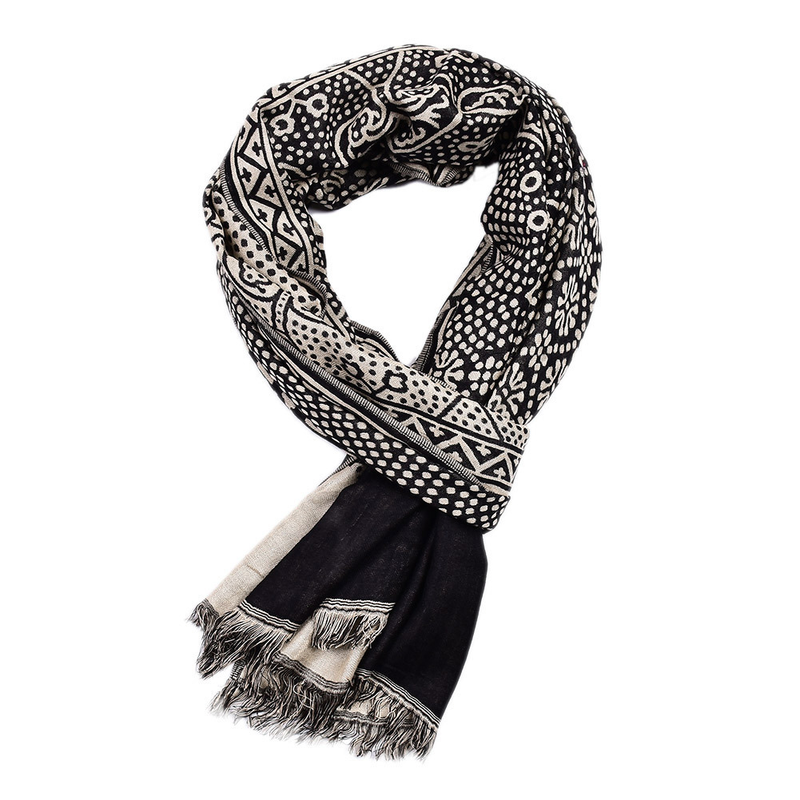 Sciarpa intrecciata in cotone e lino, stile etnico, con barba corta da uomo_voghion.com