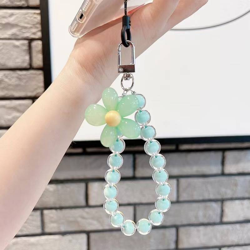 „Macaron“ spalvos karoliukai karoliukuose, japoniško ir korėjietiško stiliaus rankų darbo karoliukų gėlės formos mobiliojo telefono grandinėlės riešo dirželis_voghion.com