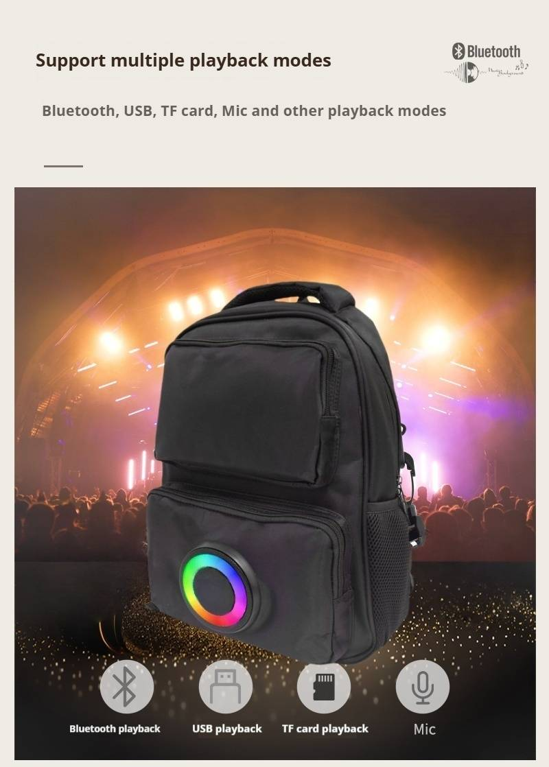 Muti-function Backpack Bluetooth Speaker Waterproof Battery LED Lights Radio Audio Amplifier Flashlight Charger Work Leisure Best Gift 485*260*350_voghion.com