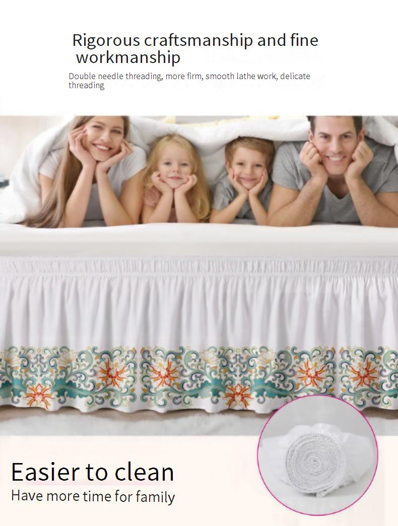 Rutschfester Bettvolant mit Lotusstickerei – elastisches Design für einfache Installation (Queen-/Kingsize-Bett, tiefe Taschen, knitterfreier Stoff)_voghion.com