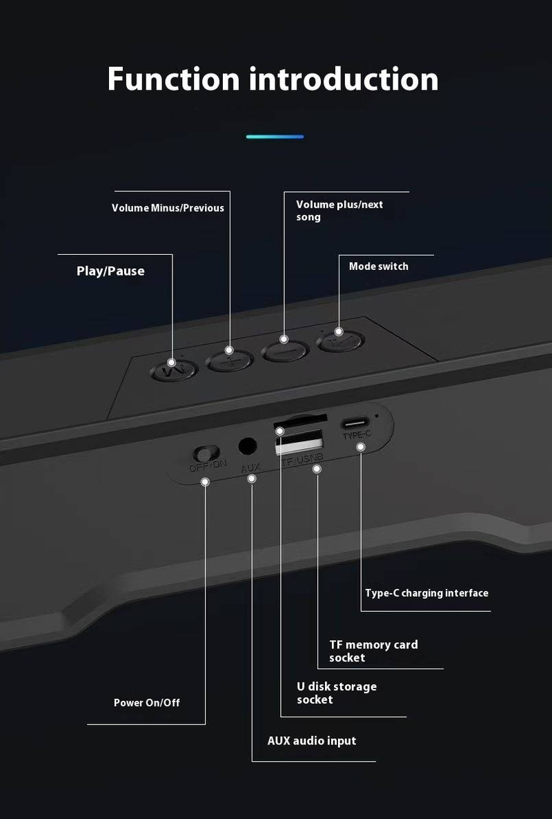 RGB LED Bluetooth Soundbar With Deep Bass - Wireless Desktop Speaker For PC/TV/Gaming, Portable Home & Outdoor Use_voghion.com