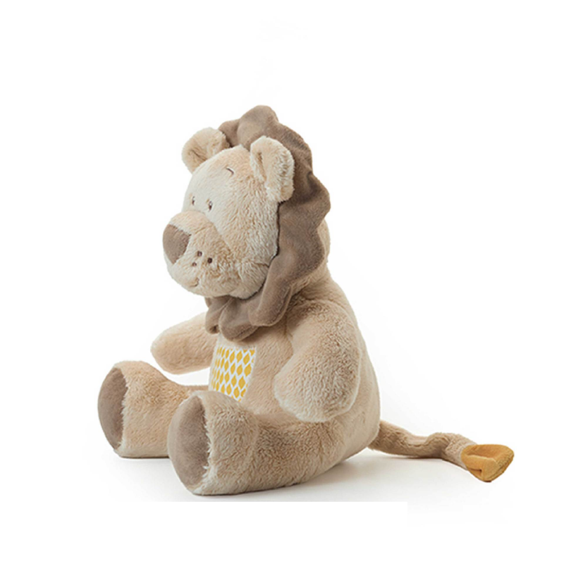 Zachte grijze leeuwenpop, babycoax, slaapknuffel, stuur een verjaardagscadeau voor een stel, zittende pop_voghion.com