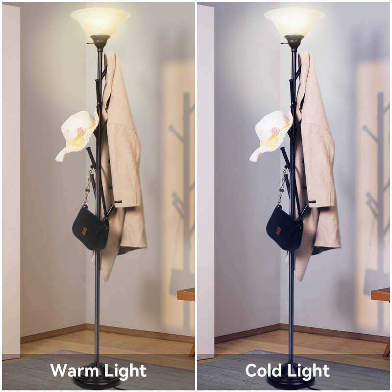 HonoDing Standing Tall Lamp With Standing Coat Rack Tree, Torchiere Floor Lamps With 6 Hooks, Coat Rack Lamp Special For Bedroom, Entryway, Corner_voghion.com