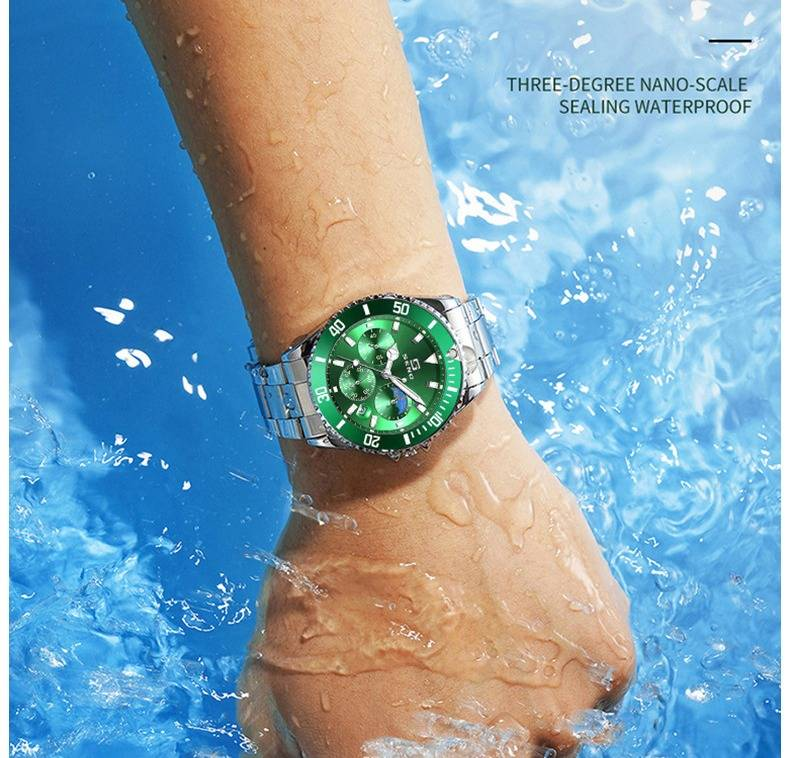 Montres pour hommes Montre de sport pour hommes Vert Lumineux Étanche Fantôme Multifonction 6 Broches Montre à quartz Mode Affaires_voghion.com