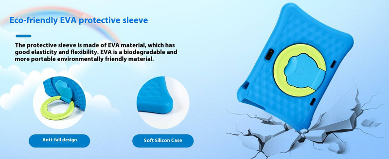 10-Zoll-Android-Lerntablet für Kinder – stoßfester HD-Bildschirm, 64 GB Speicher, Doppelkamera, Bluetooth, GPS, Kindersicherung (Himmelblau/Pink)_voghion.com