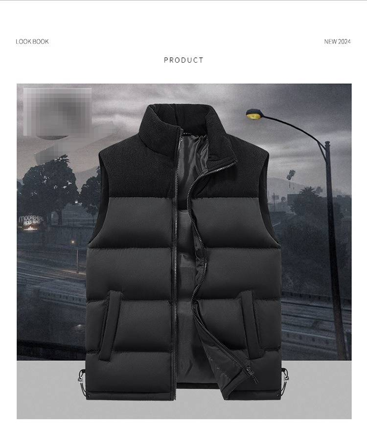Elegante gilet in velluto a coste e misto cotone con design a blocchi di colore - Gilet invernale unisex con colletto rialzato e vestibilità slim, in avorio, nero, verde, viola (S-5xl)_voghion.com