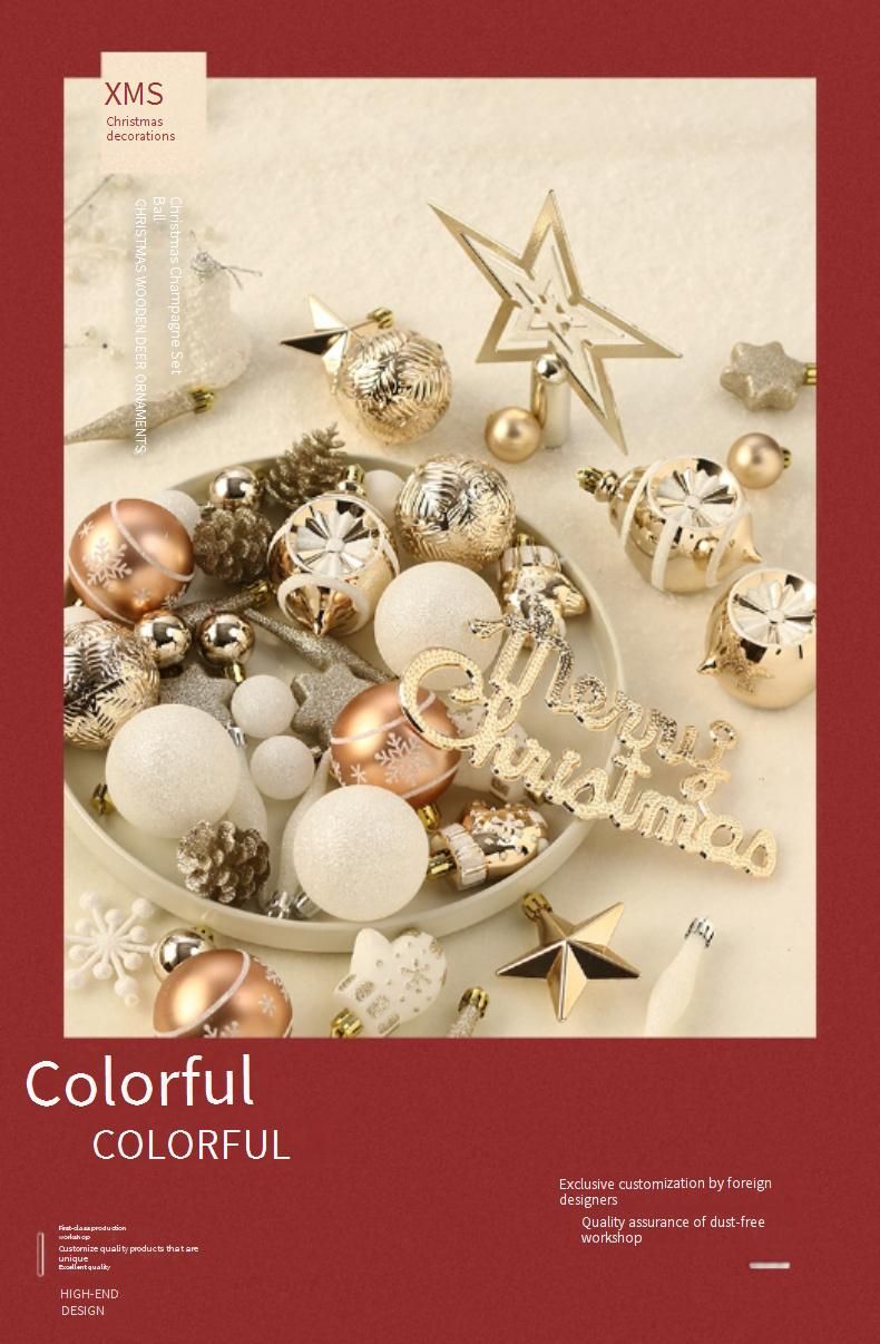 Christmas Champagne Gold Ornament Set - Handcrafted Tree Topper & Decorative Hanging Balls Elegant Holiday Decor For Festive Home & Party_voghion.com