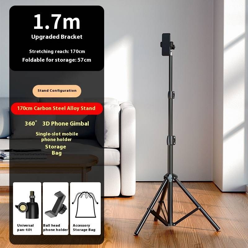 Hochwertiger Telefonstativständer aus Karbonstahl mit sandgestrahlter Oberfläche – Einstellbare Höhe (1,7 m/2,1 m), Halterung für mehrere Geräte_voghion.com