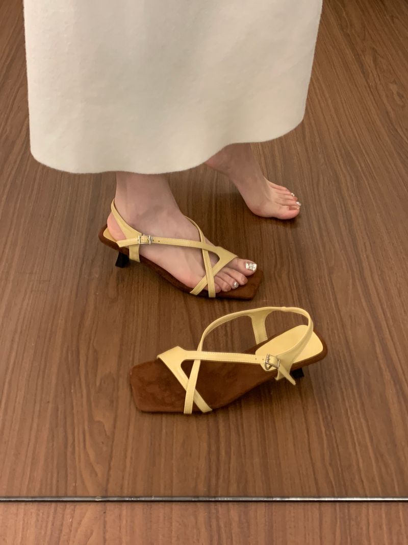 Elegante Sandalen mit offenem Zehenbereich und quadratischer Spitze für Damen mit Rock, atemberaubender französischer Feenstil für den Sommer, 3 cm niedriger Absatz_voghion.com
