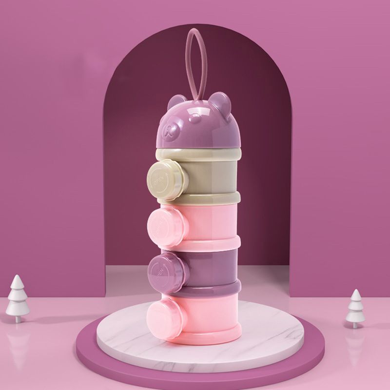 Cutie portabilă pentru lapte praf, stil urs cu 4 straturi, cu deschideri multiple, pentru cereale, desene animate, pentru sugari, cutie de depozitare pentru alimente, recipient pentru gustări pentru copii mici_voghion.com