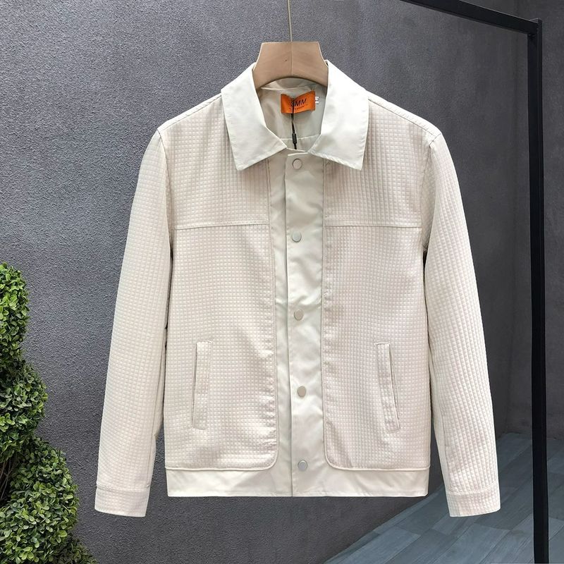 Herren-Arbeitsjacke aus Waffelstrick – Minimalistische Alternative zum Freizeitblazer (M-3XL, Weiß/Schwarz/Khaki)_voghion.com