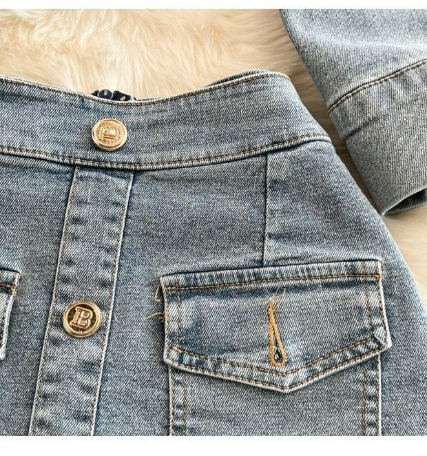 Women's Denim Jacket & High Waist Pencil Skirt Two-Piece Set - Slim Fit Short Cropped Blazer With Button Front & Bodycon Mini Skirt (Blue, S/M/L)_voghion.com