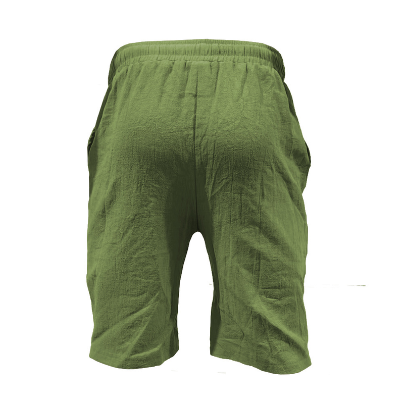 2025 Summer Men's Solid Color Fifth Pants Casual Shorts Drawstring Breathable Beach Pants Cotton Linen Sports Shorts Male Clothing_voghion.com