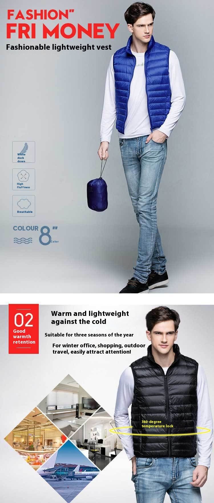 Autumn And Winter Down Jacket Men's Vest Lightweight Oversized Casual Cold Proof Warm Shoulder Jacket_voghion.com