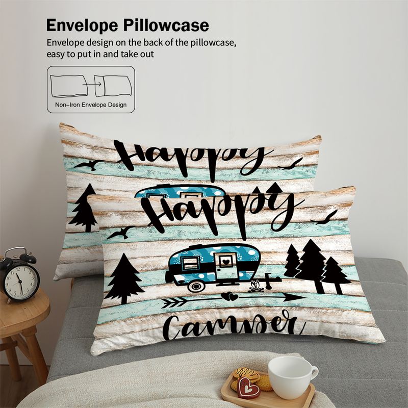 Set di biancheria da letto da 3 pezzi, stampa Happy Camper e Forest, set di piumoni, letto matrimoniale, king size, matrimoniale, divertimento per le feste e biancheria da letto creativa_voghion.com