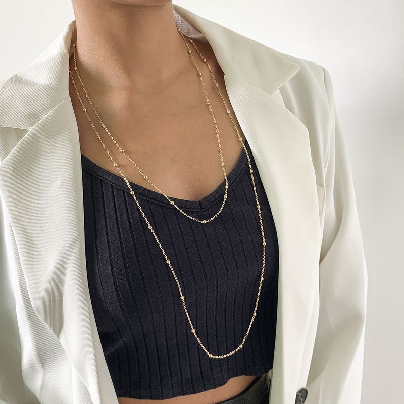 2025 New Arrivals Vintage Beads Long Sweater Collar Necklace Women's 2024 Multi Layered Simple Gold Color Metal Fashion Girl Charm Jewelry_voghion.com