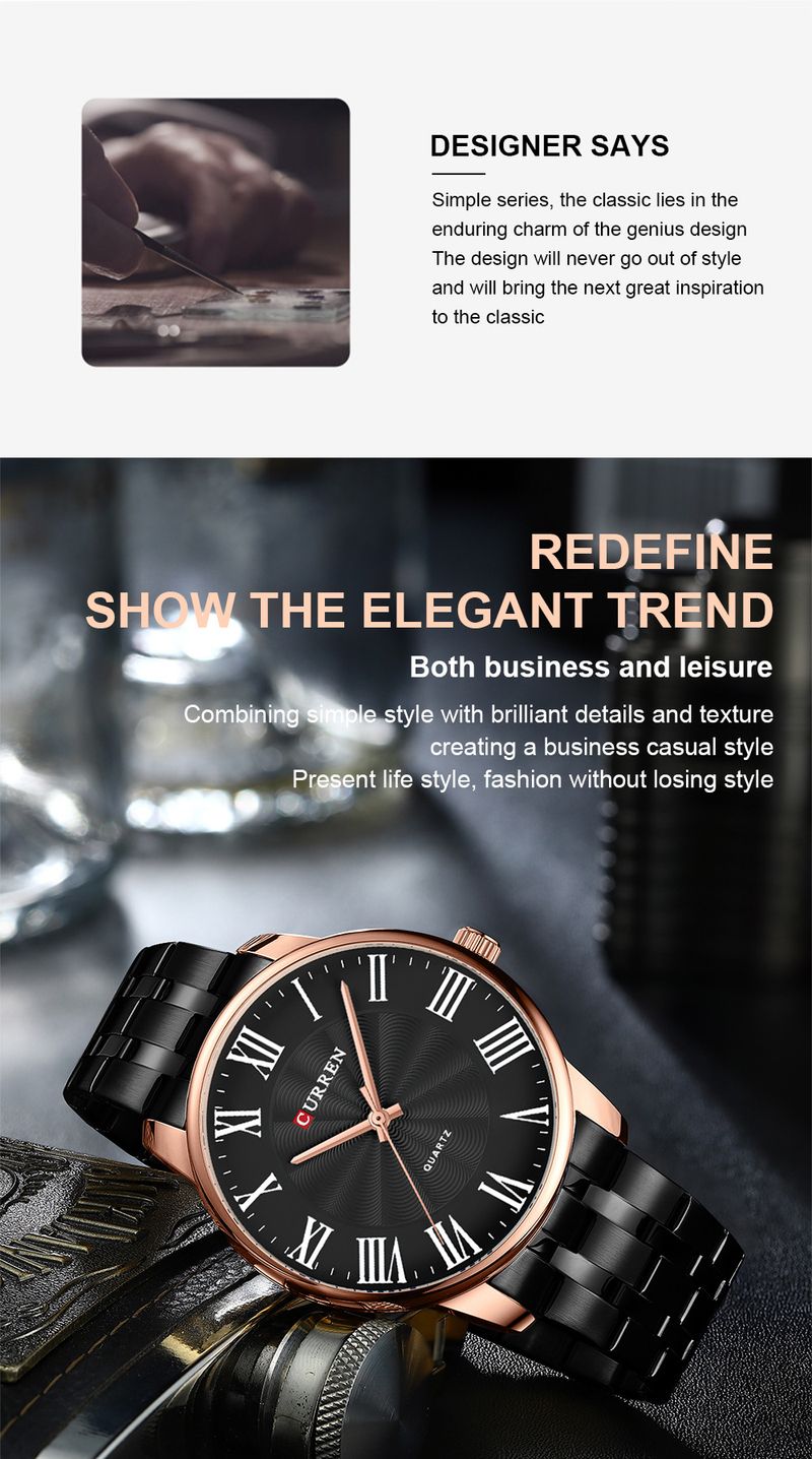 Orologio da polso da uomo classico al quarzo con numeri romani e quadrante rotondo impermeabile, stile business casual._voghion.com