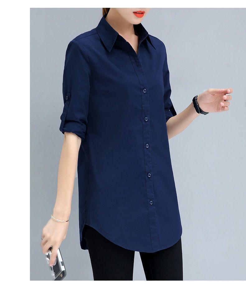 Maglietta da donna a maniche lunghe, di media lunghezza, stile coreano, versatile e ampia, per studenti, taglia grande, blu navy, rosso vino_voghion.com