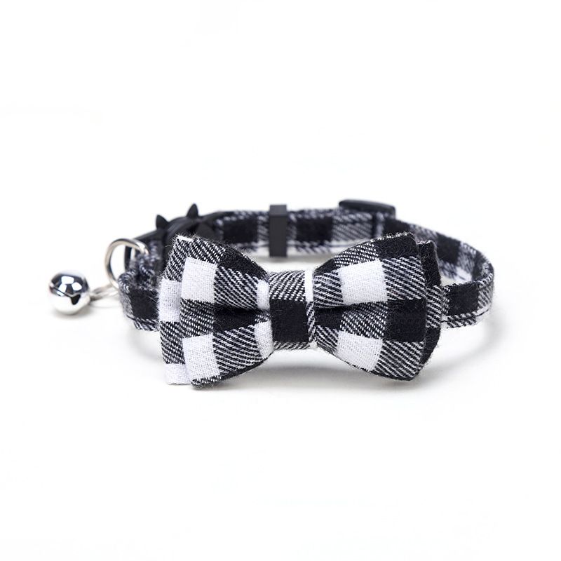 Collare per cani e gatti con campanellino a fiocco in tessuto scozzese britannico e cinturino per il collo_voghion.com