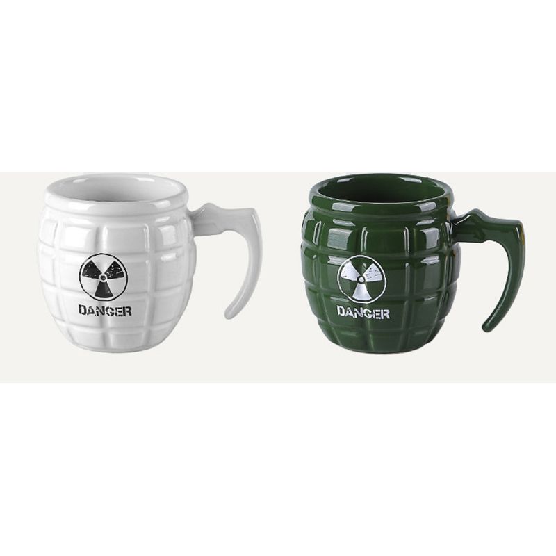 Tasse à café en céramique en forme de grenade biohazard verte à eau, design amusant_voghion.com