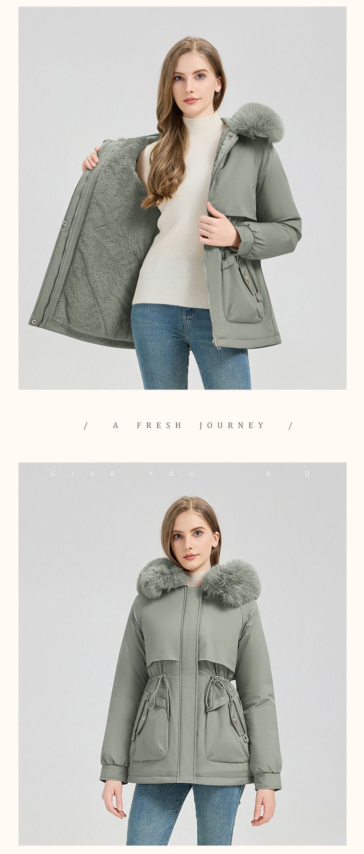 „Übergroßer gesteppter Parka mit abnehmbarem Kunstpelzbesatz – straßentauglicher Kokonmantel (Khaki/Creme/Mokka/Schwarz/Oliv, M-XXXL_voghion.com