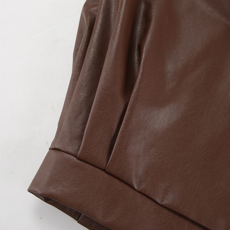 Giacca in pelle marrone vintage da donna - Cappotto in PU con risvolto oversize, capospalla invernale retrò chic_voghion.com