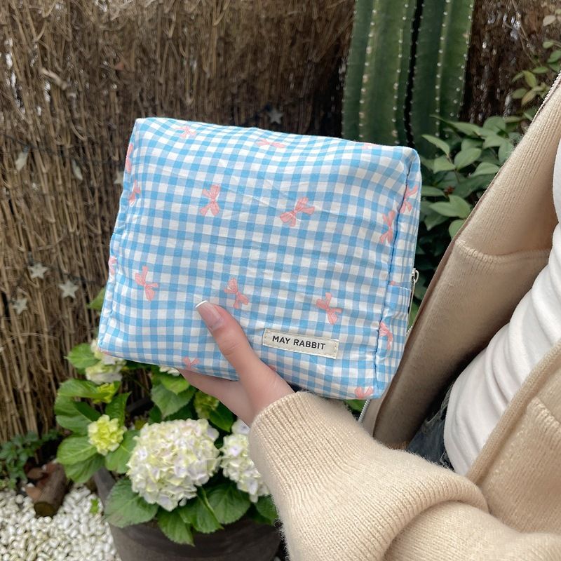 Begge Kosmetiktasche mit karierter Schleife – großes Fassungsvermögen und stilvoll (süßer Make-up-Organizer für Reisen und den täglichen Gebrauch)_voghion.com