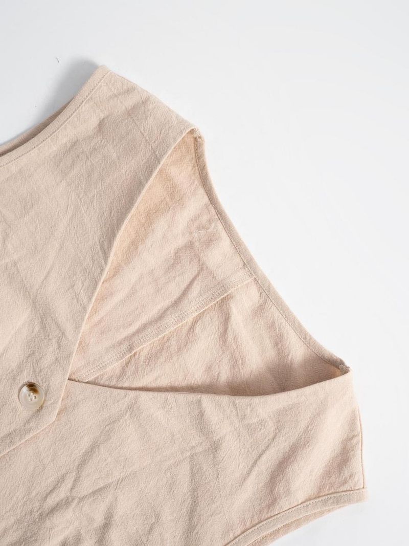 Nieuwe Europese en Amerikaanse 2025 zomer losse mouwloze effen kleur casual vest knoop jas_voghion.com
