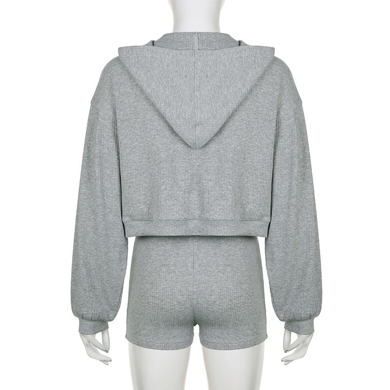 Enfärgad sport slim fit underkläder shorts lösa huva långärmad hoodie jacka ledig tredelad set_voghion.com