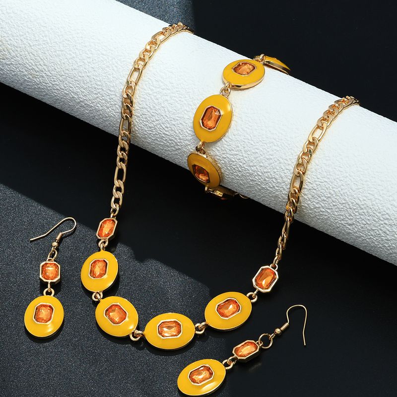 Ensemble de bijoux tendance en métal polygonal texturé pour femme, boucles d'oreilles, collier et bracelet_voghion.com