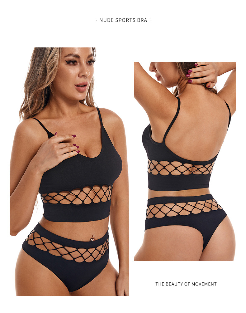 Women's clothing hollow underwear set for women with small breasts, thin push-up bra without rims, plus size sports camisole_voghion.com