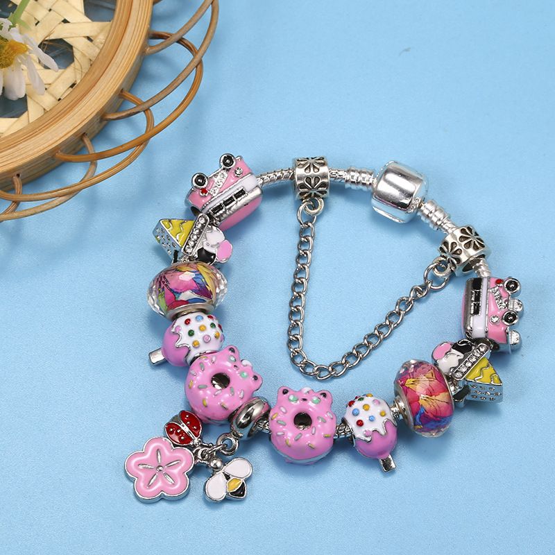 Charm Bilezikler Pembe Kız Bilekliği Donut Dondurma Araba Boncuklu Kendin Yap Bilezik Kadın_voghion.com
