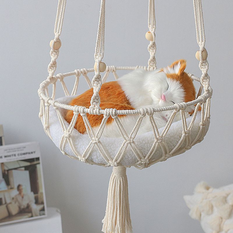 Böhmischer handgewebter Katzen-Hängekorb mit Quaste, Haustier-Hängematte, Schaukelnetz, hängendes Katzenbett zur individuellen Gestaltung_voghion.com