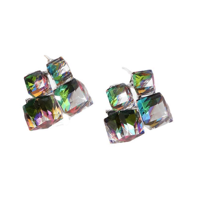 Orecchini a forma di cubo di zucchero in cristallo colorato con ago d'argento, geometrici, 3D, per donne, moda, alta qualità, senso di nicchia_voghion.com