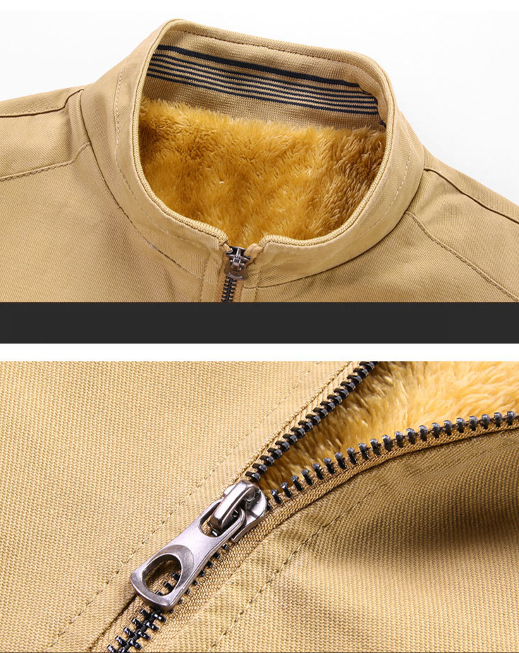 Pure cotton washed jacket men's plus velvet Korean style casual stand-up collar warm men's top spring and autumn thin men's jacket_voghion.com