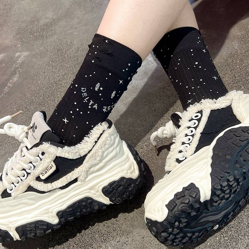 Calzini glitterati con faccia sorridente a caldo, calzini da donna con gioielli rotti, calzini da donna di lusso leggeri europei, calzini in cotone sottile primaverile ed estivo SJ_voghion.com