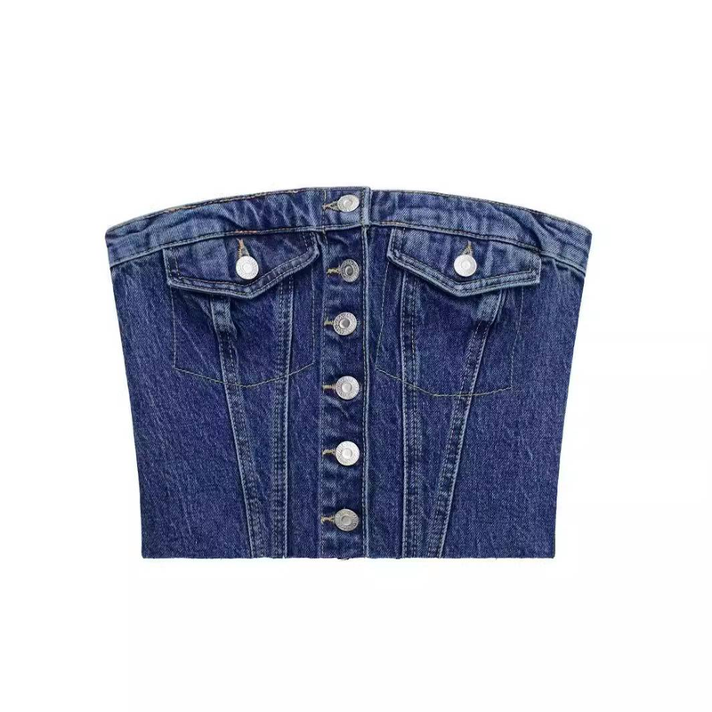 Women's Clothing Beautiful Back Denim Tube Top Hot Girl Outfit Bottoming Suspenders Sleeveless Vest For Women Inner Top Outer Wear_voghion.com