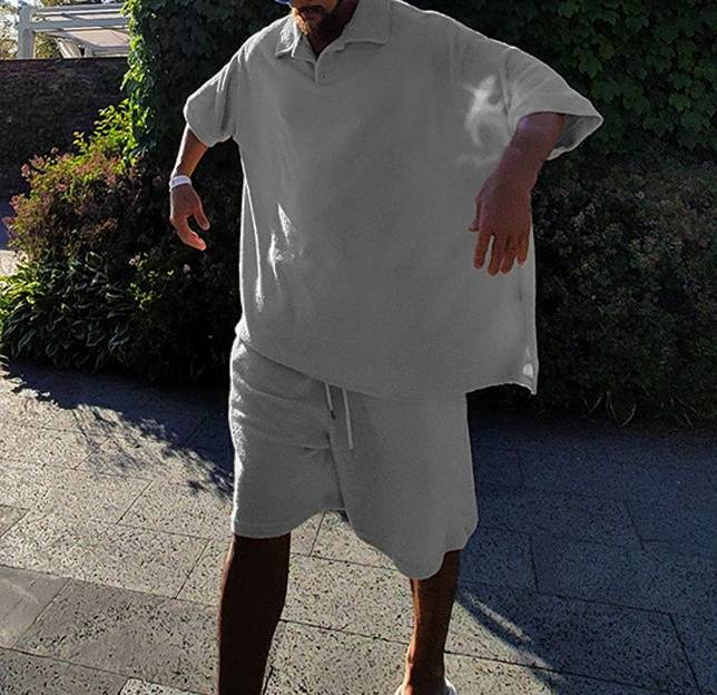 Revers-T-Shirt, Poloshirt, Sportbekleidungsset für Herren, Sommerhandtuch, lockeres Kurzarmhemd und Shorts, zweiteiliges Set_voghion.com