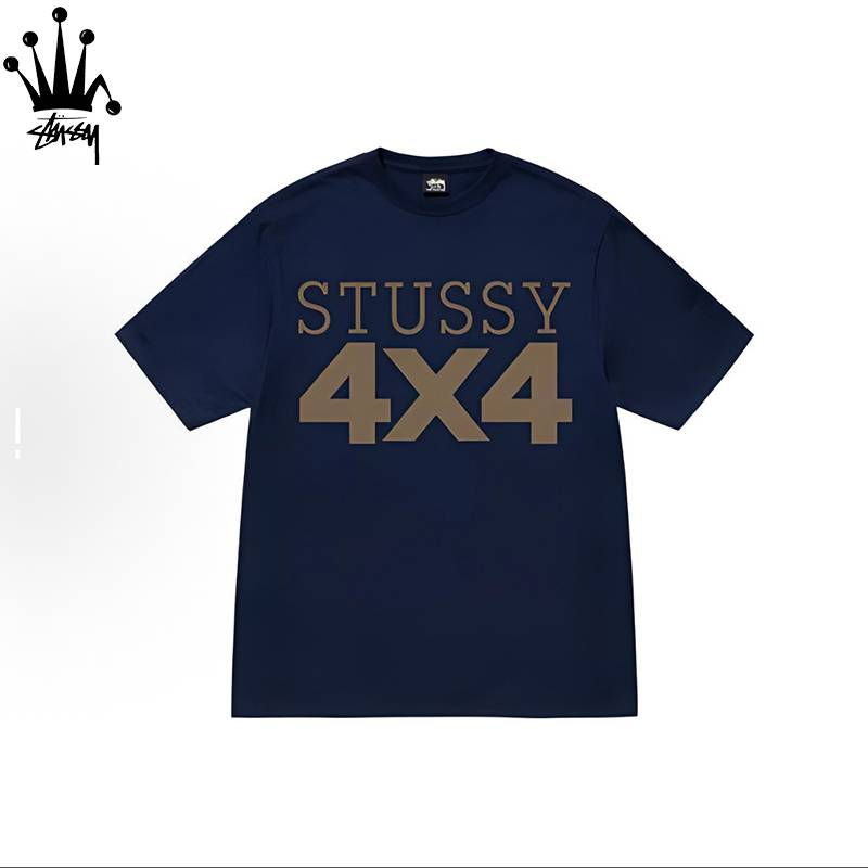T-shirt a maniche corte cilindrica stampata Stussy4X4 realizzata in tessuto di puro cotone, adatta sia per uomo che per donna._voghion.com
