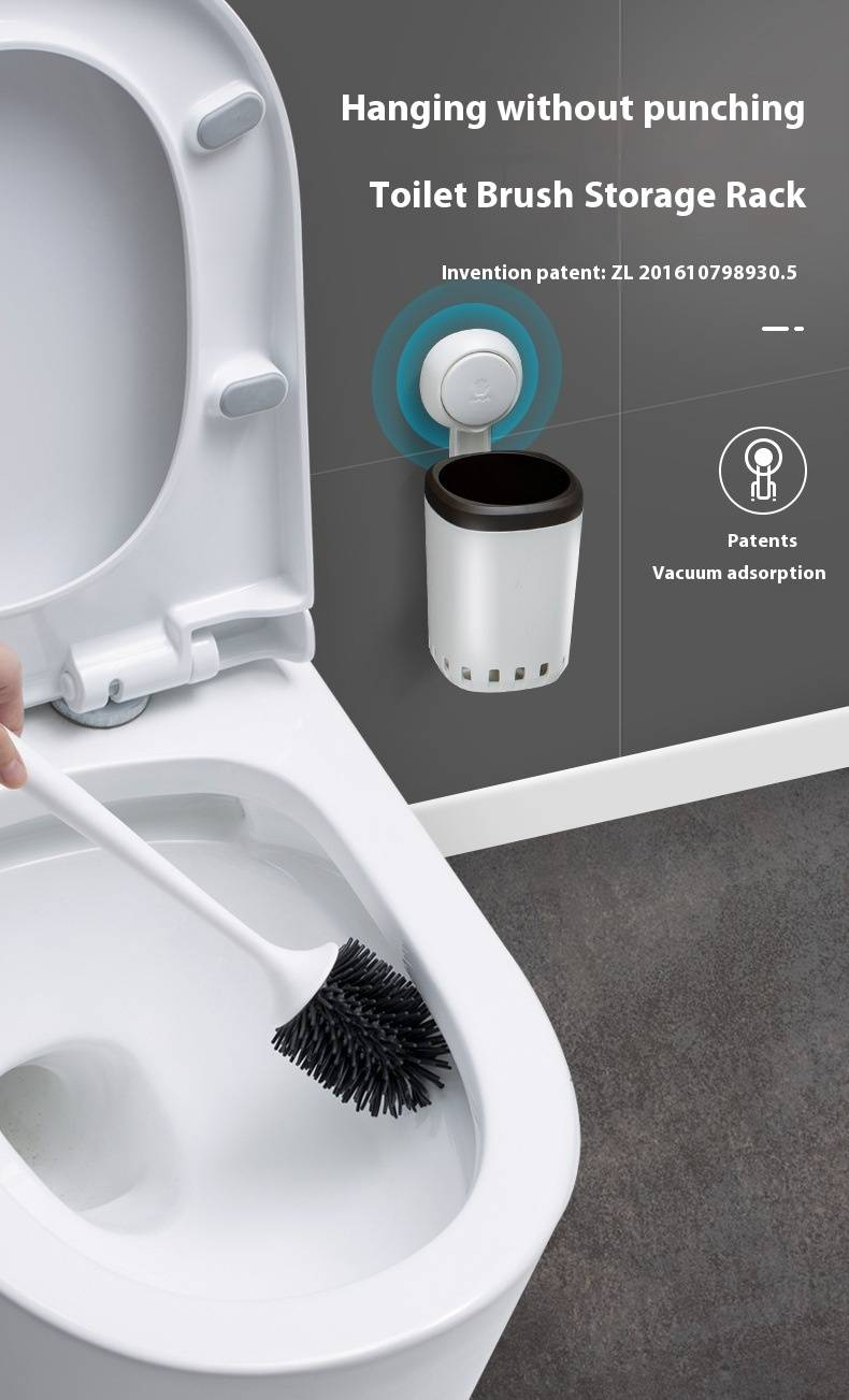 Toilettenbürstenset zur Wandmontage – Reinigungsbürste mit langem Griff und weichen Borsten für das Badezimmer, Installation ohne Bohren, inklusive Halter und Ersatzkopf_voghion.com
