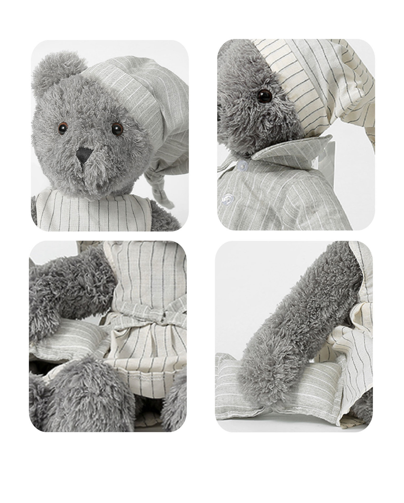 Stuffed Animals Soft Life Gray Pajamas Bear Plush Toy Children Sleeping Comfort Doll Hat Bear Doll Birthday Gift_voghion.com